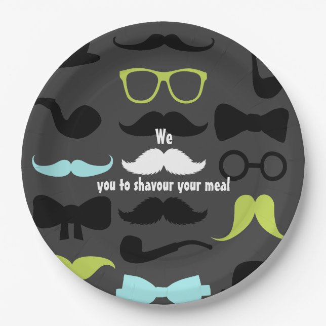 Prato De Papel Dashing Little Man Mustache Party (Frente)