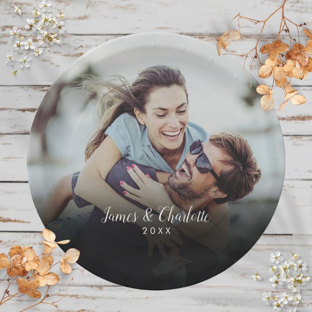 Prato De Papel Data do Nome do Script de Fotografia Personalizado (Personalized Photo Script Name Date Paper Plates)