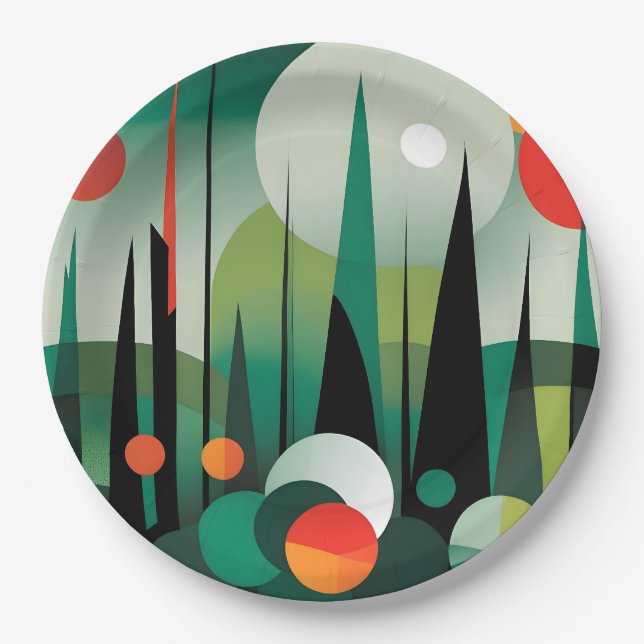 Prato De Papel Dawn da floresta geométrica (Frente)