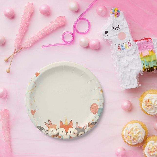 Prato de Papel de Animal Fofo – Desenho de Anivers (Festa)