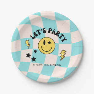 Prato de Papel de Aniversário Azul Pastel Préppy Y