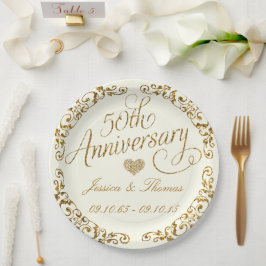Prato de Papel de Aniversário de 50 Anos de Casame