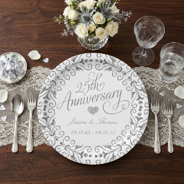 Prato de Papel de Aniversário de Casamento de 25 A