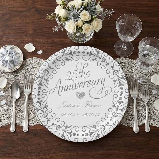Prato de Papel de Aniversário de Casamento de 25 A (Criador carregado)