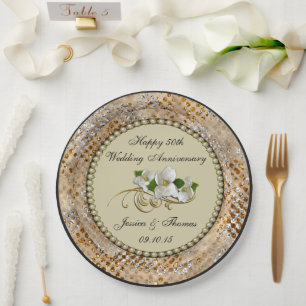 Prato de papel de aniversário de casamento de ouro