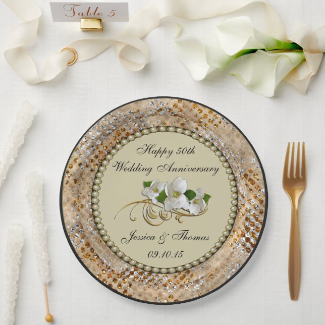 Prato de papel de aniversário de casamento de ouro (Casamento)