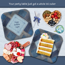 Prato de Papel de Aniversário de Jeans Azul Casual