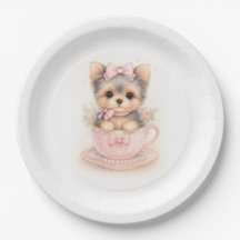 Prato de Papel de Aniversário de Yorkie Teacup Kaw