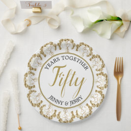 Prato de Papel de Aniversário Dourado e Branco