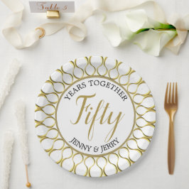 Prato de papel de aniversário elegante dourado e b