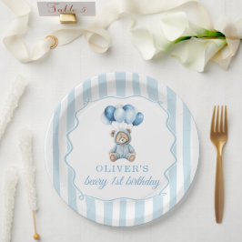 Prato de Papel de Aniversário Urso de Pelúcia Balõ