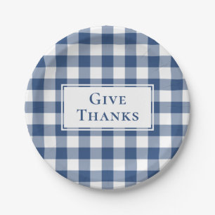 Prato De Papel Dê aos Obrigados Xadrez Azul Gingham Branco Dia d