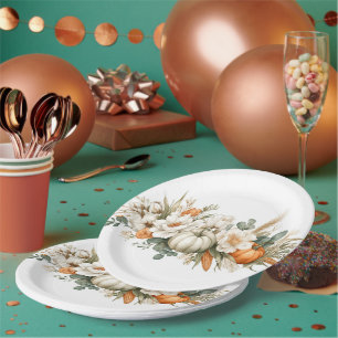 Prato de Papel de Arranjo Floral Boho Outono