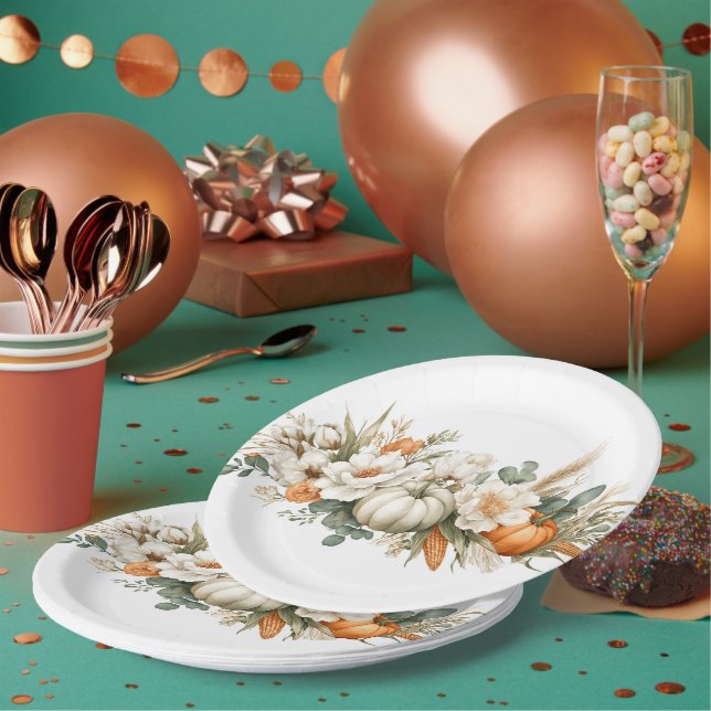Prato de Papel de Arranjo Floral Boho Outono (Múltiplo)