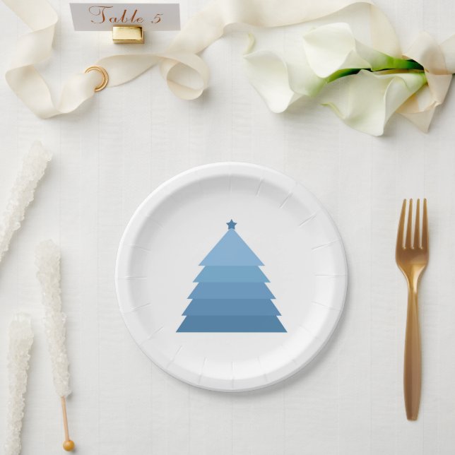 Prato de Papel de Árvore de Natal Azul (Casamento)