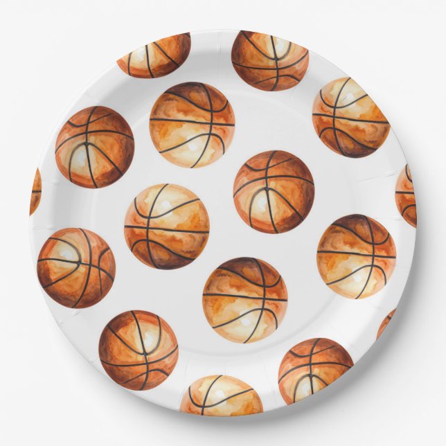 Prato de Papel de Basquete Aquarela (Frente)