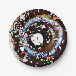 Prato de Papel de Bolo com Donut de Chocolate com 
