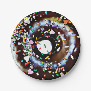 Prato de Papel de Bolo com Donut de Chocolate com