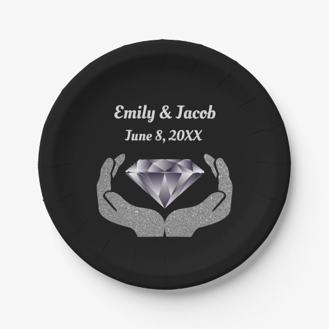 Prato de Papel de Casamento Diamond Hands (Frente)