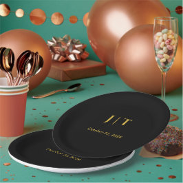 Prato de Papel de Casamento Luxo Preto e Dourado M