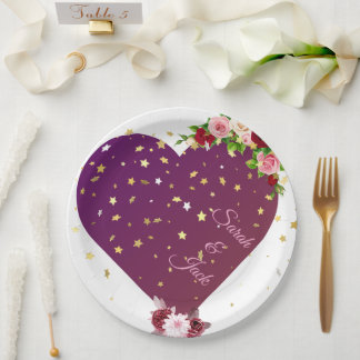 Prato de Papel de Casamento Purple Heart Elegante