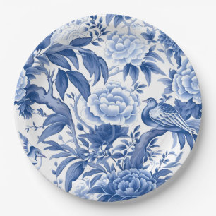 Prato de Papel de Chá em Chinoiserie Azul e Branco