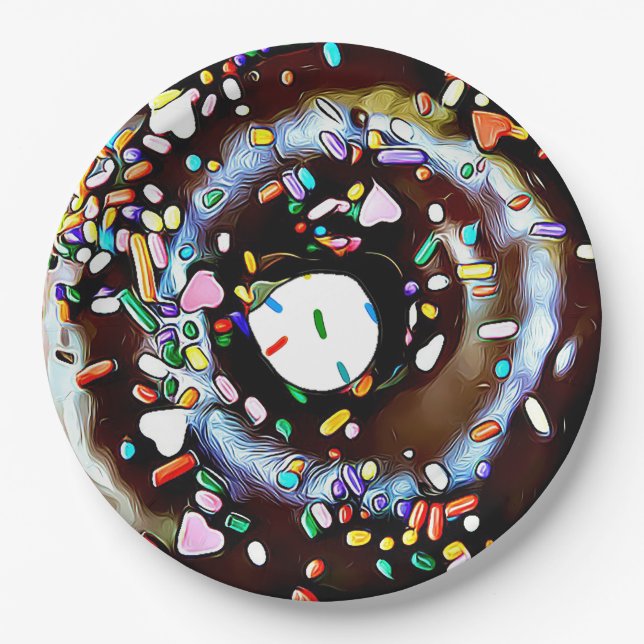 Prato de Papel de Festa de Donut de Chocolate com  (Frente)