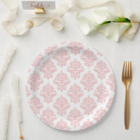 Prato de papel de festa rosa pastel damasco pêsseg