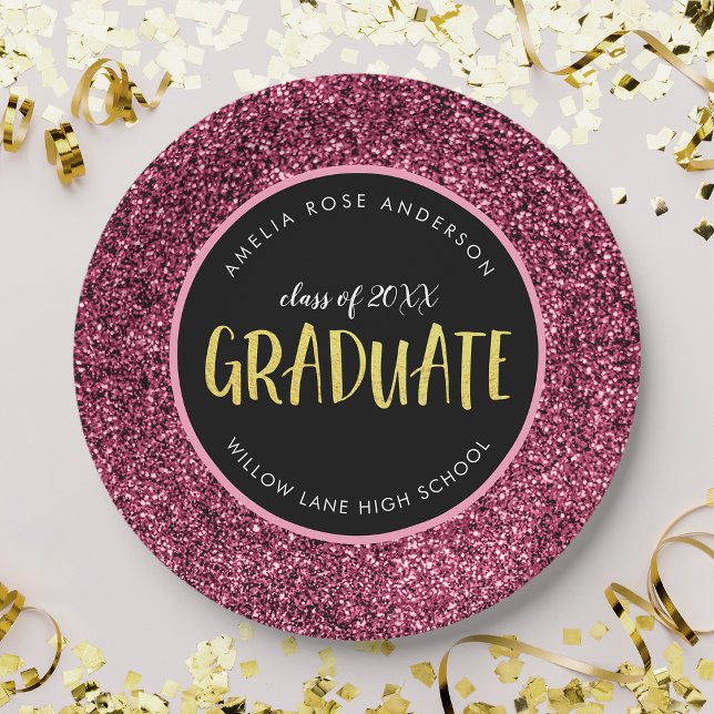 Prato de Papel de Formatura Brilho Rosa Falso Grad (Criador carregado)