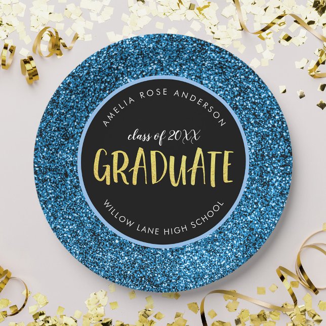 Prato de Papel de Formatura com Glitter Azul Falso (Criador carregado)