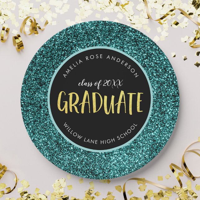Prato de Papel de Formatura com Glitter Verde Água (Criador carregado)