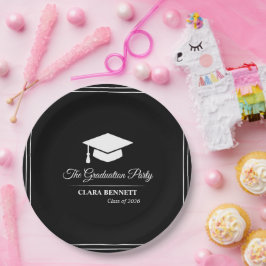 Prato de Papel de Graduação Preto e Branco Moderno
