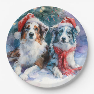 Prato de Papel de Natal Border Collie