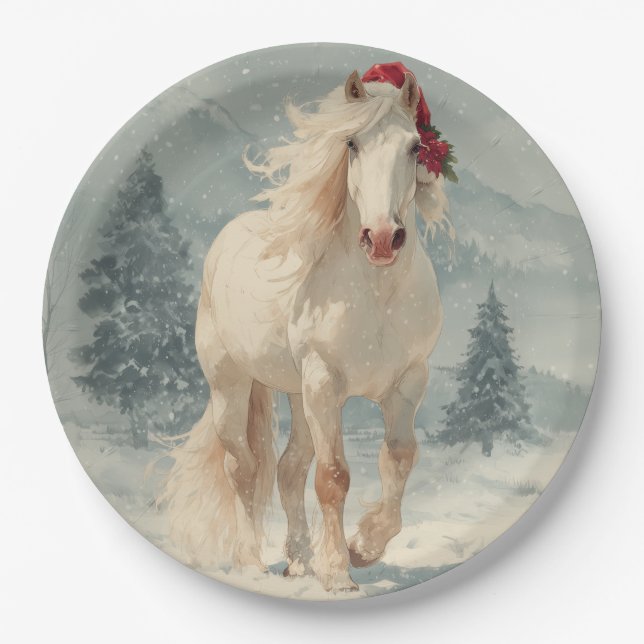 Prato de Papel de Natal Cavalo Branco (Frente)