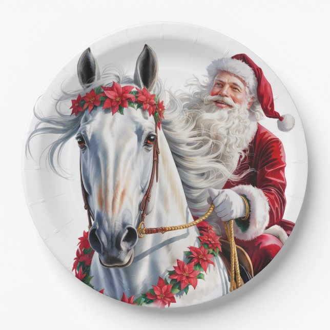 Prato de Papel de Natal para Amantes de Cavalos (Frente)