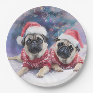 Prato de papel de Natal para amantes de pug