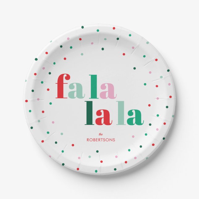 Prato de Papel de Natal Vermelho Verde Rosa Fa La  (Frente)