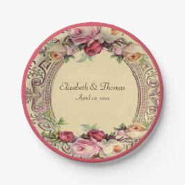 Prato de papel de rosas cor-de-rosa Elegant Vintag