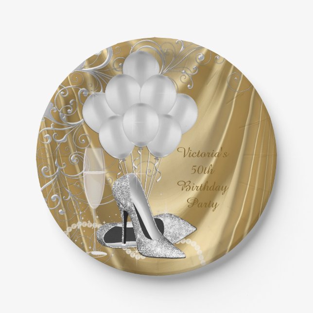 Prato de Papel de Sapato de Ouro e Prata para Mulh (Frente)