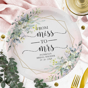 Prato De Papel De Solteira a Casada Greenery Geométrico Chá de No
