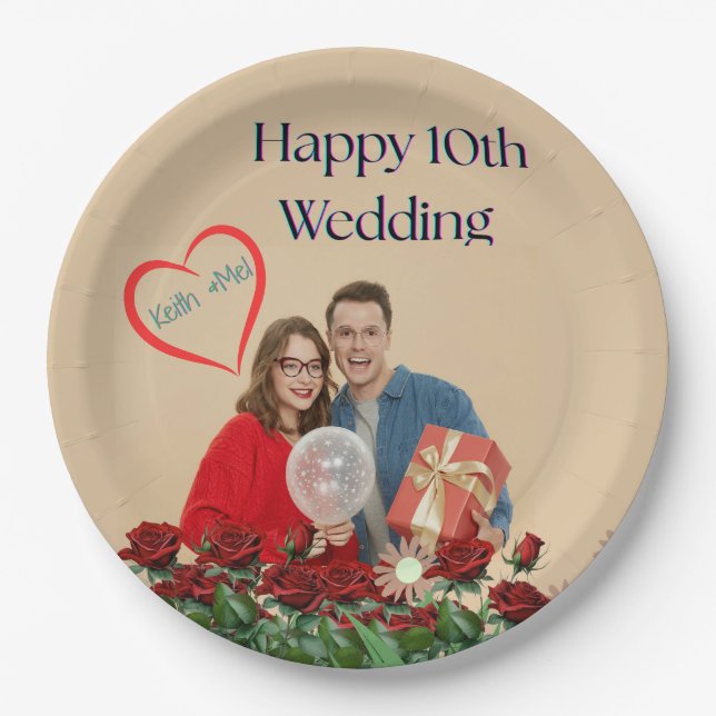 Prato De Papel Décimo aniversário de Casamento (Frente)