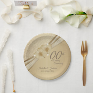 Prato De Papel Décimo aniversário Dourado de casamento