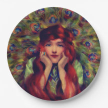 Deco art nouveau mulher penas de pavão elegante