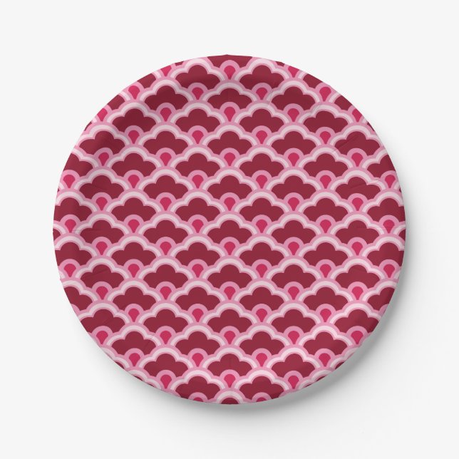 Prato De Papel Deco Chinês Escalços, Vinho Borgonha e Rosa (Frente)