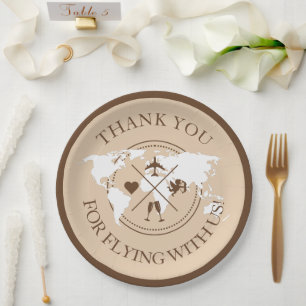 Prato De Papel Decoração de Casamento Tema Viagem Mapa Mundial Bo