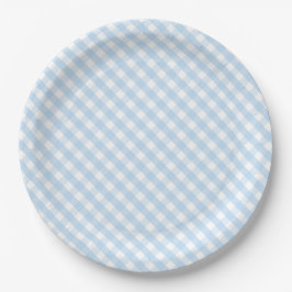 Prato De Papel Decoração de chás de fraldas de gingham azul