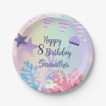 Decoração de festa de aniversário rosa e roxa sob 
