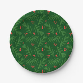 Prato De Papel Decoração de Natal com Frutas Vermelhas e Verdes F