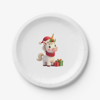 Prato De Papel Decoração de Natal Unicórnio Santa Camiseta de Nat