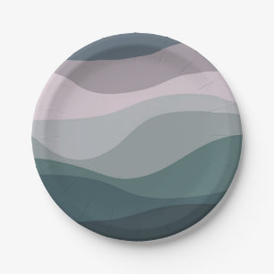 Prato De Papel decoração de ondas retro roxas e turquesas